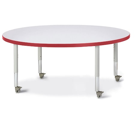 Jonti-Craft Berries Round Activity Table, 48 in. Diameter, Mobile, Freckled Gray/Red/Gray 6433JCM008